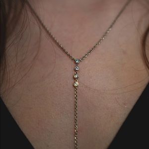 Gold Lariat Cubic Zirconia Crystal Stud Necklace